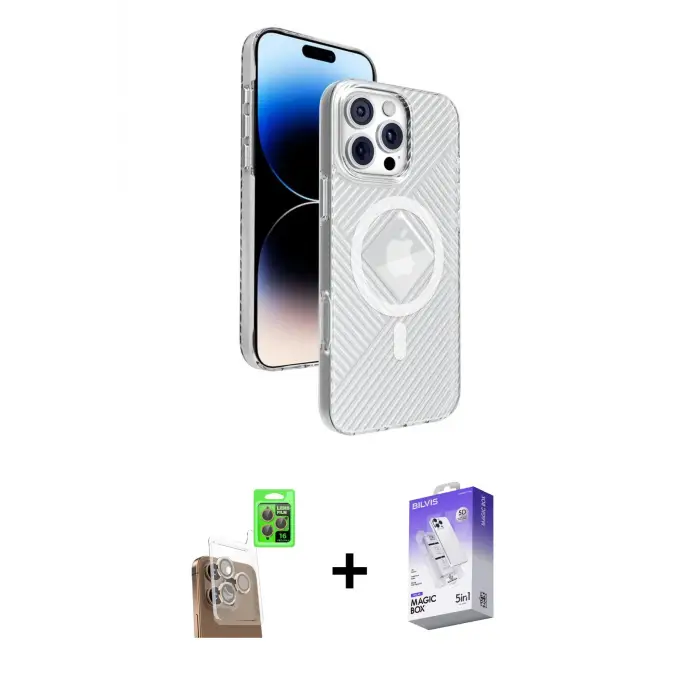 ieg™ iPhone 16 Pro Max Kılıf Nova Modern Prime - Siyah Bilvis 5in1 3D Magic Cam Ekran Koruyucu + Raze Metal Kamera Lens - CLTM