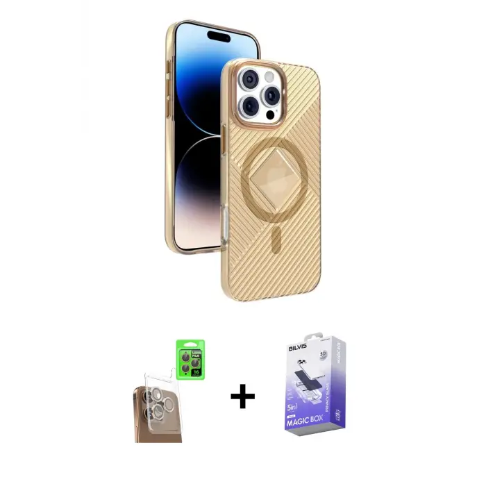 ieg™ iPhone 16 Pro Max Kılıf Nova Modern Prime - Siyah Bilvis 5in1 5D Magic Hayalet Cam Ekran Koruyucu + Raze Metal Kamera Lens - CLTM