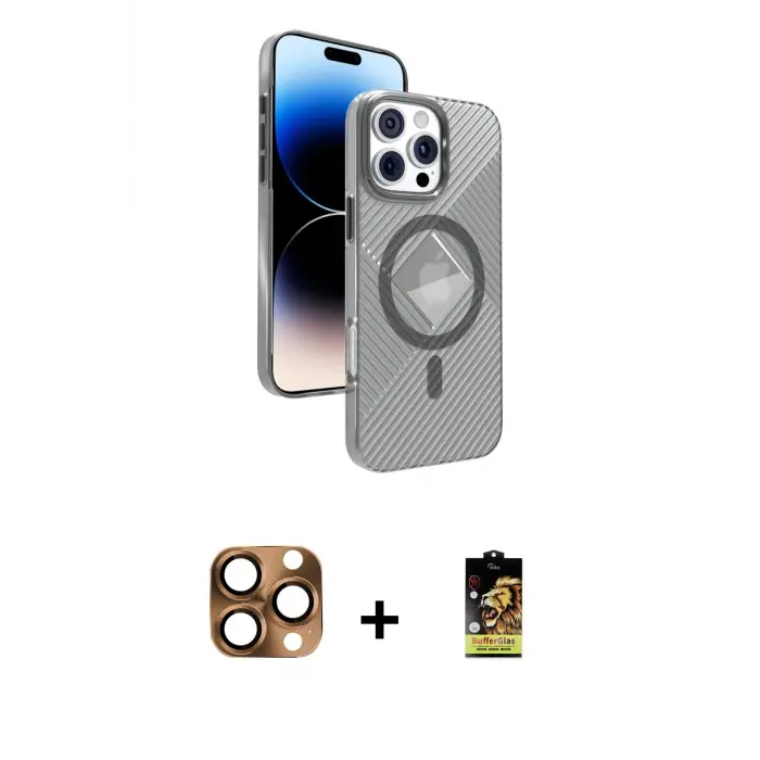 ieg™ iPhone 16 Pro Max Kılıf Nova Modern Prime - Siyah Buffer Cam Ekran Koruyucu + Pers Alüminyum Kamera Lens - CLTM