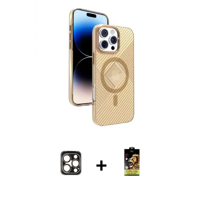 ieg™ iPhone 16 Pro Max Kılıf Nova Modern Prime - Siyah Buffer Cam Ekran Koruyucu + PVD Metal Kamera Lens - GD