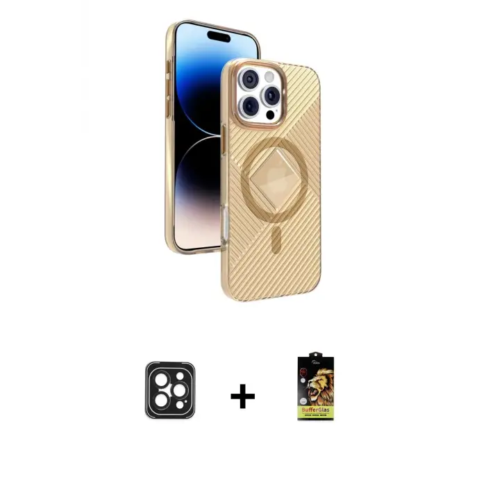 ieg™ iPhone 16 Pro Max Kılıf Nova Modern Prime - Siyah Buffer Cam Ekran Koruyucu + PVD Metal Kamera Lens - SH
