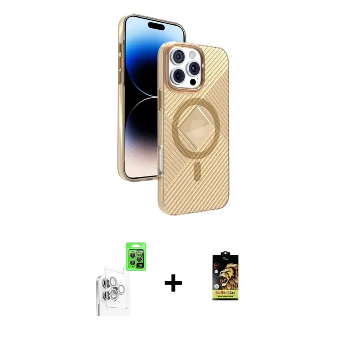 ieg™ iPhone 16 Pro Max Kılıf Nova Modern Prime - Siyah Buffer Cam Ekran Koruyucu + Raze Metal Kamera Lens - BZ
