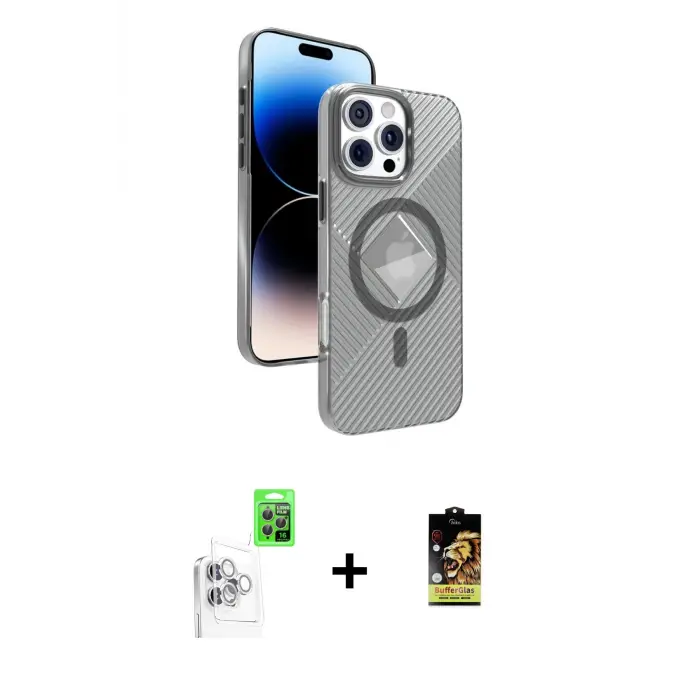 ieg™ iPhone 16 Pro Max Kılıf Nova Modern Prime - Siyah Buffer Cam Ekran Koruyucu + Raze Metal Kamera Lens - BZ
