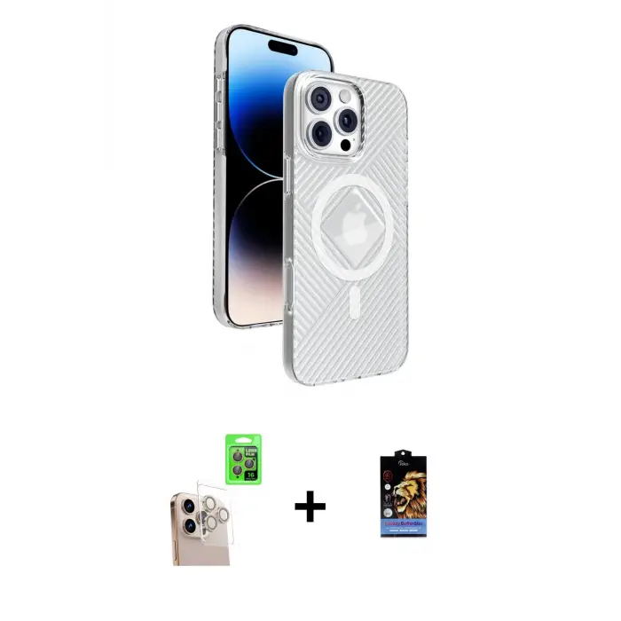ieg™ iPhone 16 Pro Max Kılıf Nova Modern Prime - Siyah Buffer Hayalet Cam Ekran Koruyucu + Raze Metal Kamera Lens - NLGY
