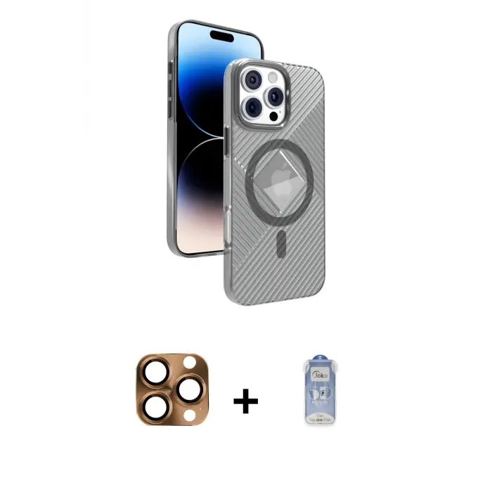 ieg™ iPhone 16 Pro Max Kılıf Nova Modern Prime - Siyah Joko Magic 5D Cam + Pers Alüminyum Kamera Lens - CLTM