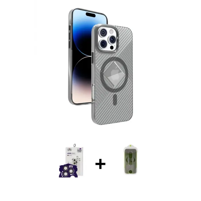 ieg™ iPhone 16 Pro Max Kılıf Nova Modern Prime - Siyah Joko Magic 5D Hayalet Cam + Bilvis Titan Kamera Lens - TMGI
