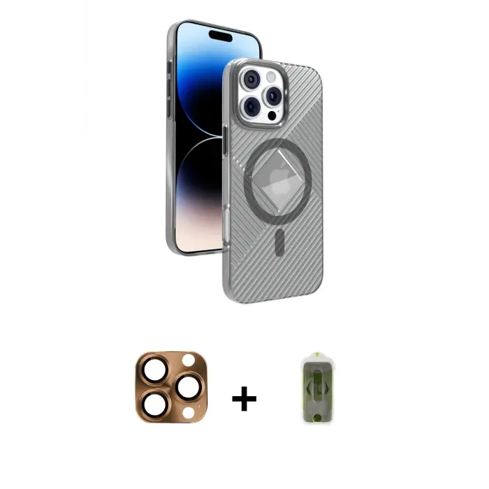 ieg™ iPhone 16 Pro Max Kılıf Nova Modern Prime - Siyah Joko Magic 5D Hayalet Cam + Pers Alüminyum Kamera Lens - CLTM