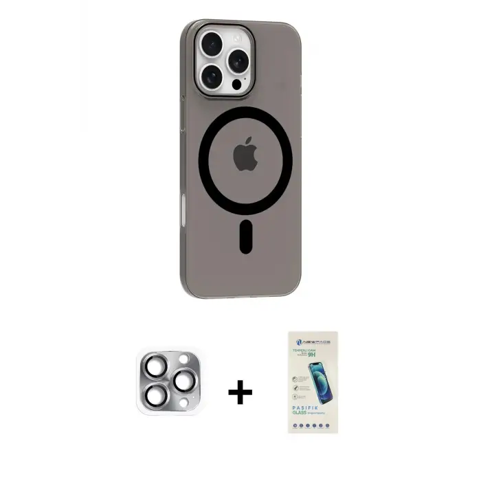 ieg™ iPhone 16 Pro Max Kılıf Pusula Form Özel Seri - Şeffaf Pasifik Cam Ekran Koruyucu + Pers Alüminyum Kamera Lens - GI