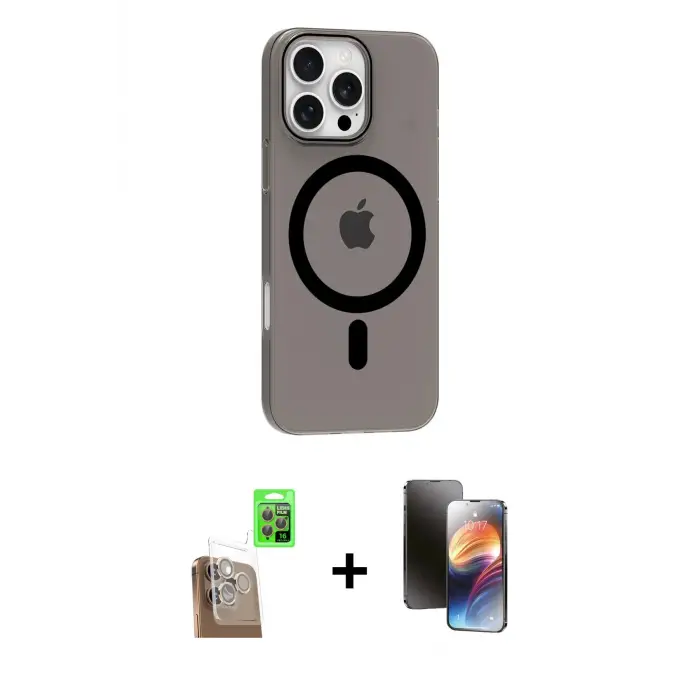 ieg™ iPhone 16 Pro Max Kılıf Pusula Form Özel Seri - Siyah 3D Antistatik Mat Seramik Nano Ekran Koruyucu + Raze Metal Kamera Lens - CLTM