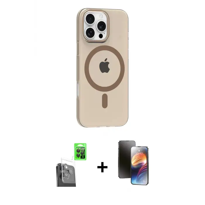 ieg™ iPhone 16 Pro Max Kılıf Pusula Form Özel Seri - Siyah 3D Antistatik Mat Seramik Nano Ekran Koruyucu + Raze Metal Kamera Lens - SH