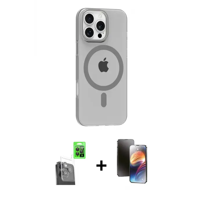 ieg™ iPhone 16 Pro Max Kılıf Pusula Form Özel Seri - Siyah 3D Antistatik Mat Seramik Nano Ekran Koruyucu + Raze Metal Kamera Lens - SH