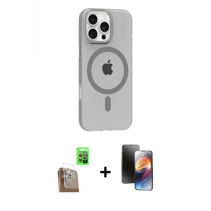 ieg™ iPhone 16 Pro Max Kılıf Pusula Form Özel Seri - Siyah 3D Antistatik Mat Seramik Nano Ekran Koruyucu + Raze Metal Kamera Lens - CLTM