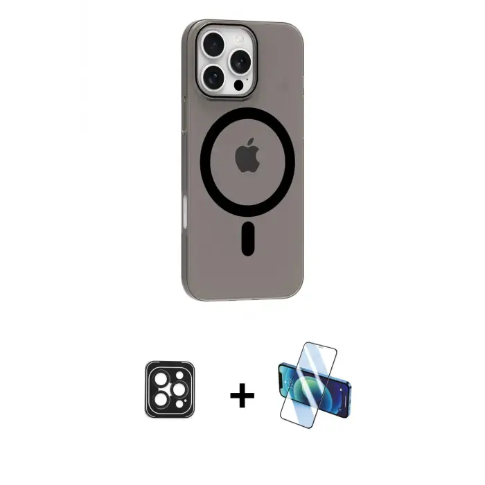 ieg™ iPhone 16 Pro Max Kılıf Pusula Form Özel Seri - Siyah 3D Antistatik Seramik Nano Ekran Koruyucu + PVD Metal Kamera Lens - SH