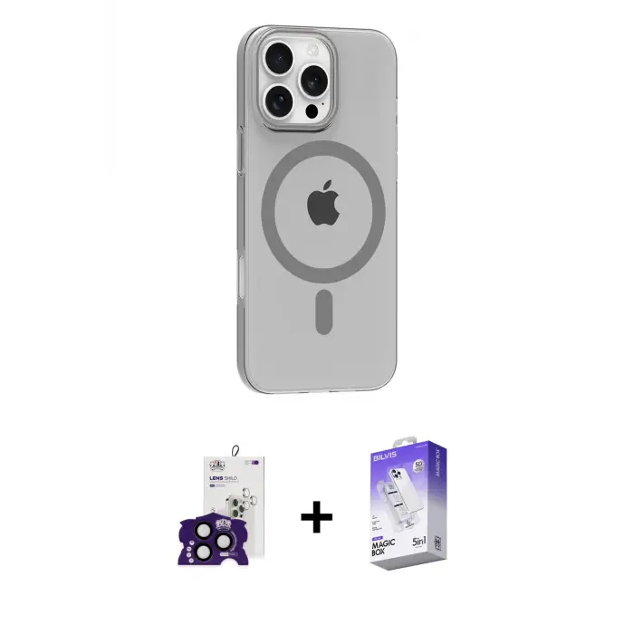ieg™ iPhone 16 Pro Max Kılıf Pusula Form Özel Seri - Siyah Bilvis 5in1 3D Magic Cam Ekran Koruyucu + Bilvis Titan Kamera Lens - SH