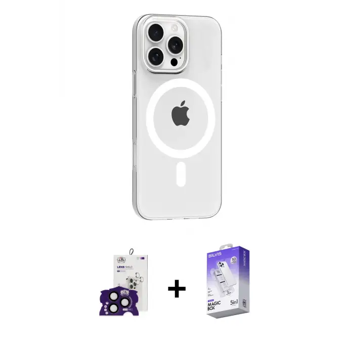 ieg™ iPhone 16 Pro Max Kılıf Pusula Form Özel Seri - Siyah Bilvis 5in1 3D Magic Cam Ekran Koruyucu + Bilvis Titan Kamera Lens - SH