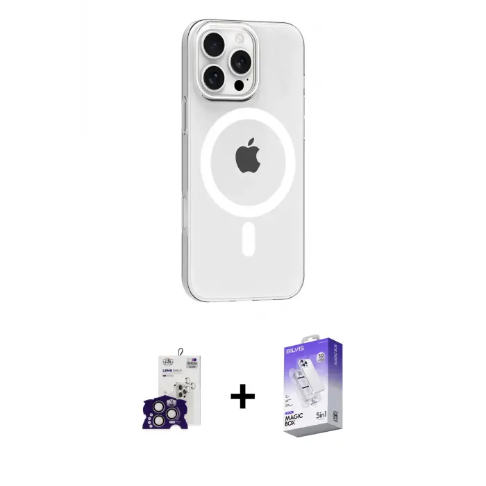 ieg™ iPhone 16 Pro Max Kılıf Pusula Form Özel Seri - Siyah Bilvis 5in1 3D Magic Cam Ekran Koruyucu + Bilvis Titan Kamera Lens - TMGI