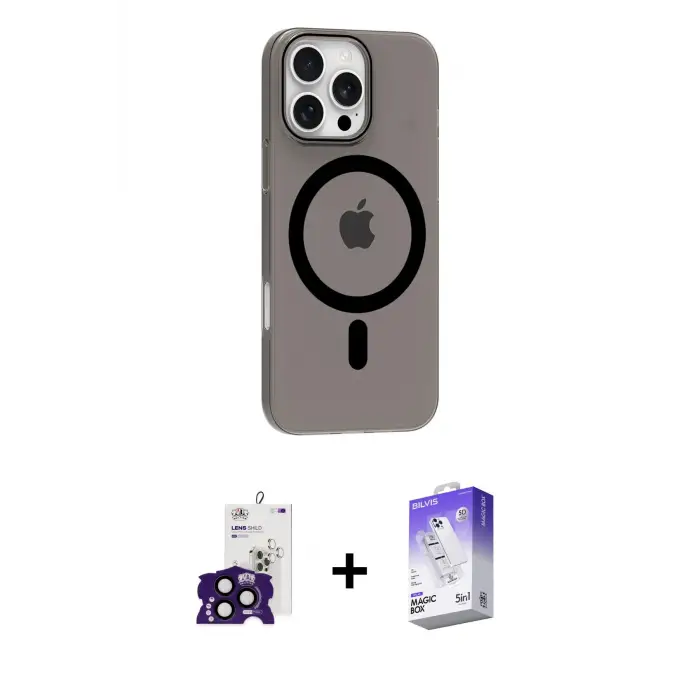 ieg™ iPhone 16 Pro Max Kılıf Pusula Form Özel Seri - Siyah Bilvis 5in1 3D Magic Cam Ekran Koruyucu + Bilvis Titan Kamera Lens - SH