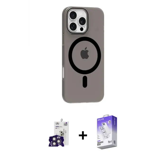 ieg™ iPhone 16 Pro Max Kılıf Pusula Form Özel Seri - Siyah Bilvis 5in1 3D Magic Cam Ekran Koruyucu + Bilvis Titan Kamera Lens - TMGI