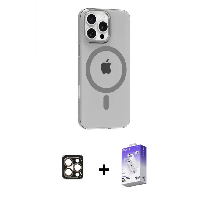 ieg™ iPhone 16 Pro Max Kılıf Pusula Form Özel Seri - Siyah Bilvis 5in1 3D Magic Cam Ekran Koruyucu + PVD Metal Kamera Lens - GD