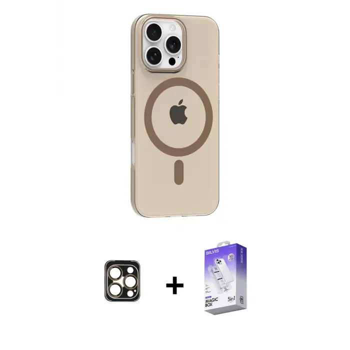 ieg™ iPhone 16 Pro Max Kılıf Pusula Form Özel Seri - Siyah Bilvis 5in1 3D Magic Cam Ekran Koruyucu + PVD Metal Kamera Lens - GD