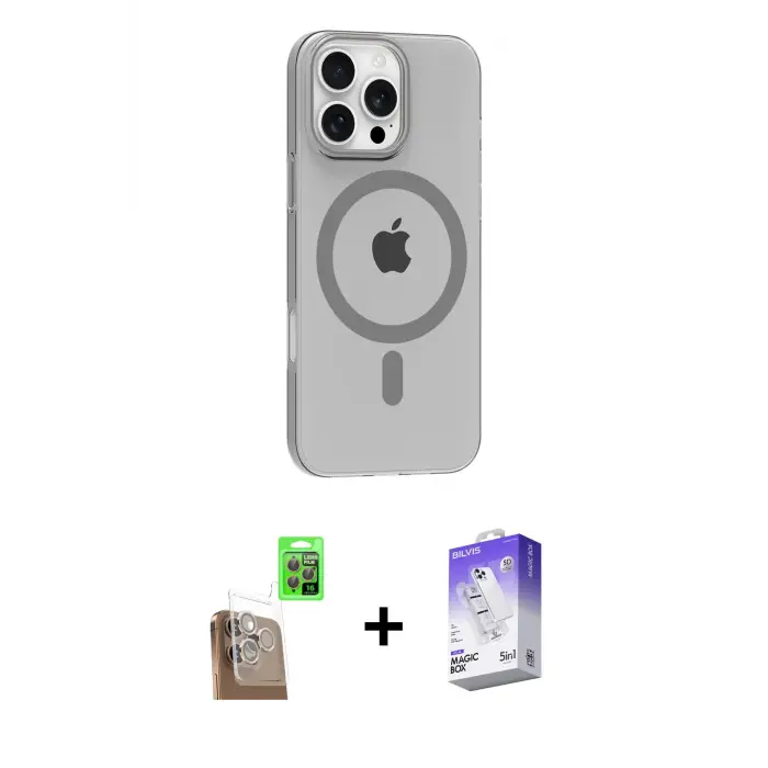 ieg™ iPhone 16 Pro Max Kılıf Pusula Form Özel Seri - Siyah Bilvis 5in1 3D Magic Cam Ekran Koruyucu + Raze Metal Kamera Lens - CLTM