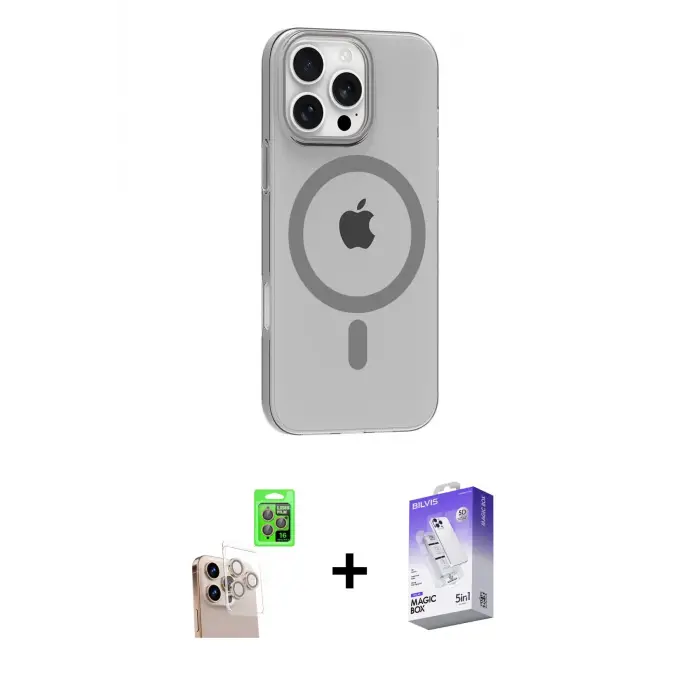 ieg™ iPhone 16 Pro Max Kılıf Pusula Form Özel Seri - Siyah Bilvis 5in1 3D Magic Cam Ekran Koruyucu + Raze Metal Kamera Lens - NLGY