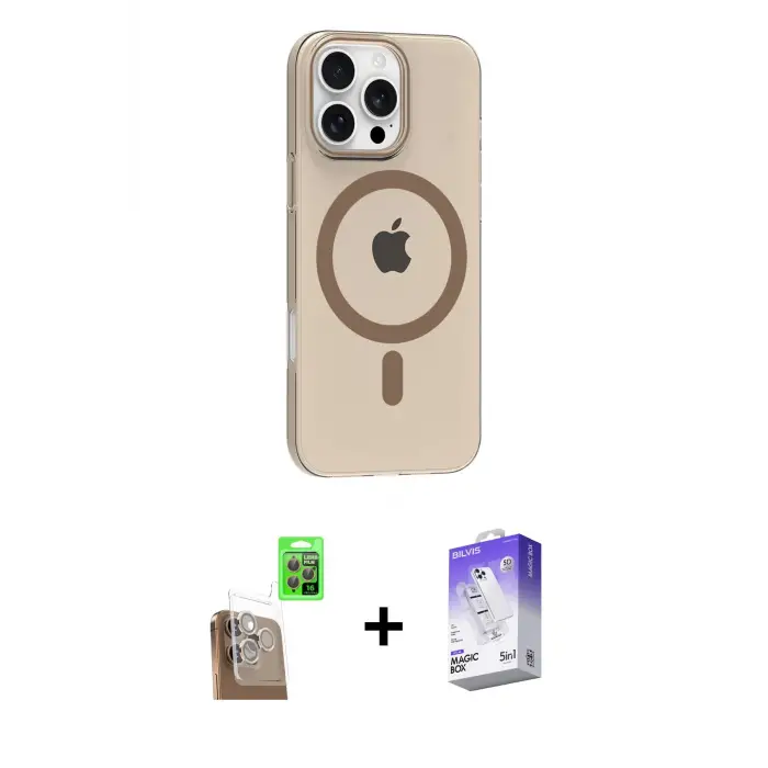 ieg™ iPhone 16 Pro Max Kılıf Pusula Form Özel Seri - Siyah Bilvis 5in1 3D Magic Cam Ekran Koruyucu + Raze Metal Kamera Lens - CLTM