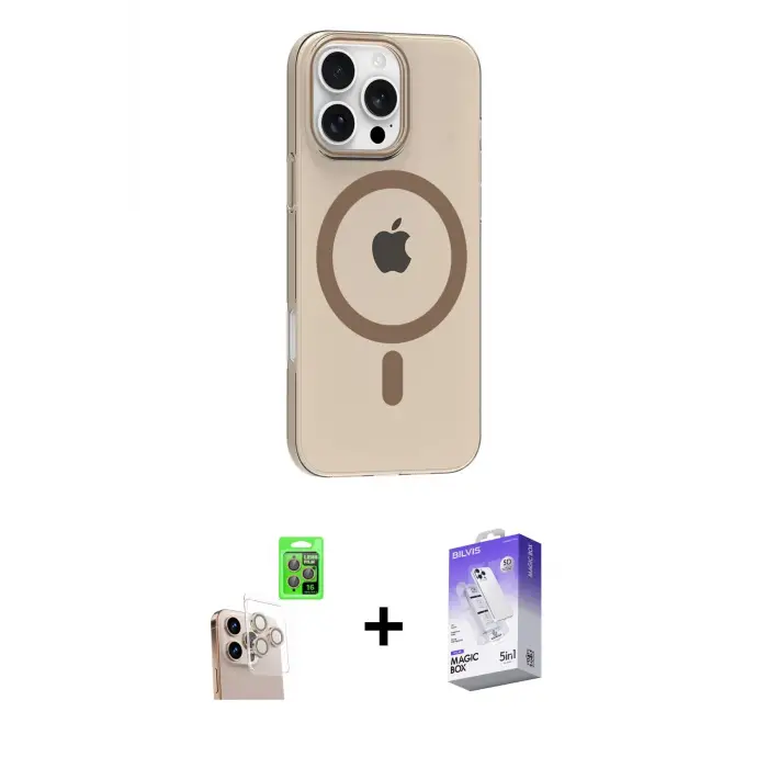 ieg™ iPhone 16 Pro Max Kılıf Pusula Form Özel Seri - Siyah Bilvis 5in1 3D Magic Cam Ekran Koruyucu + Raze Metal Kamera Lens - NLGY