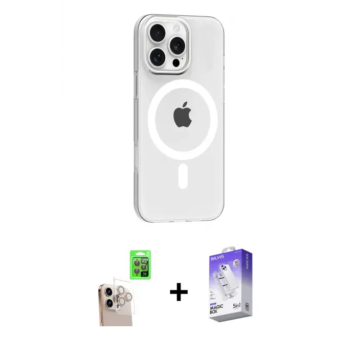 ieg™ iPhone 16 Pro Max Kılıf Pusula Form Özel Seri - Siyah Bilvis 5in1 3D Magic Cam Ekran Koruyucu + Raze Metal Kamera Lens - NLGY