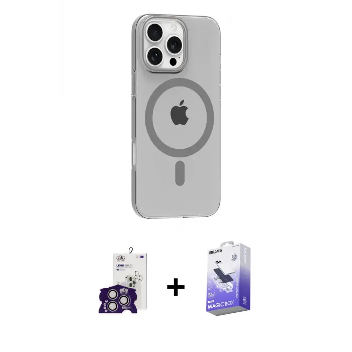 ieg™ iPhone 16 Pro Max Kılıf Pusula Form Özel Seri - Siyah Bilvis 5in1 5D Magic Hayalet Cam Ekran Koruyucu + Bilvis Titan Kamera Lens - GS