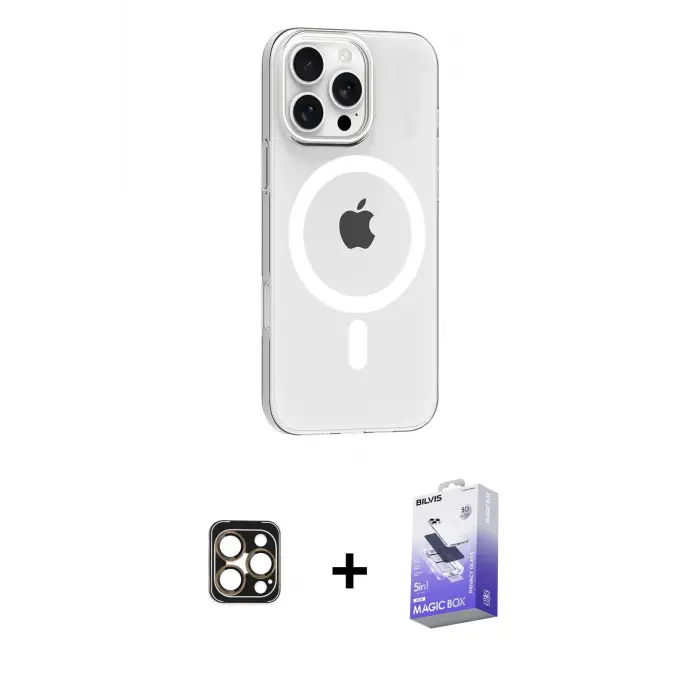 ieg™ iPhone 16 Pro Max Kılıf Pusula Form Özel Seri - Siyah Bilvis 5in1 5D Magic Hayalet Cam Ekran Koruyucu + PVD Metal Kamera Lens - GD