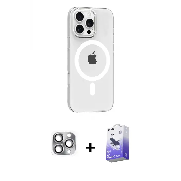 ieg™ iPhone 16 Pro Max Kılıf Pusula Form Özel Seri - Siyah Bilvis 5in1 5D Magic Hayalet Cam Ekran Koruyucu + Pers Alüminyum Kamera Lens - GI