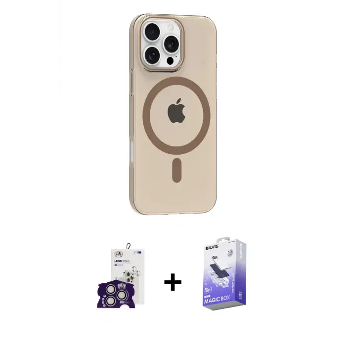 ieg™ iPhone 16 Pro Max Kılıf Pusula Form Özel Seri - Siyah Bilvis 5in1 5D Magic Hayalet Cam Ekran Koruyucu + Bilvis Titan Kamera Lens - GS