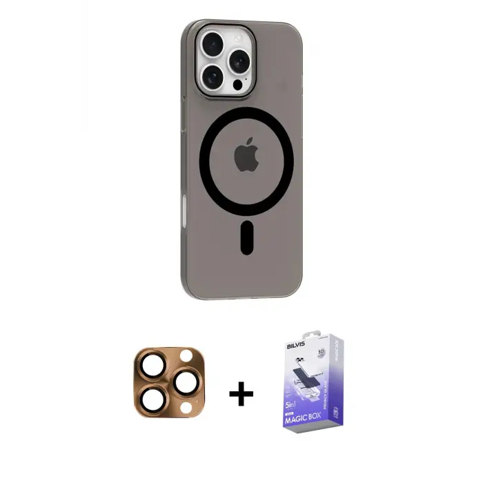 ieg™ iPhone 16 Pro Max Kılıf Pusula Form Özel Seri - Siyah Bilvis 5in1 5D Magic Hayalet Cam Ekran Koruyucu + Pers Alüminyum Kamera Lens - CLTM