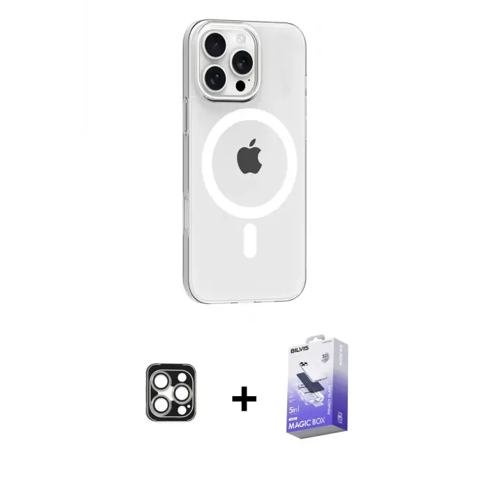 ieg™ iPhone 16 Pro Max Kılıf Pusula Form Özel Seri - Siyah Bilvis 5in1 5D Magic Hayalet Cam Ekran Koruyucu + PVD Metal Kamera Lens - GS
