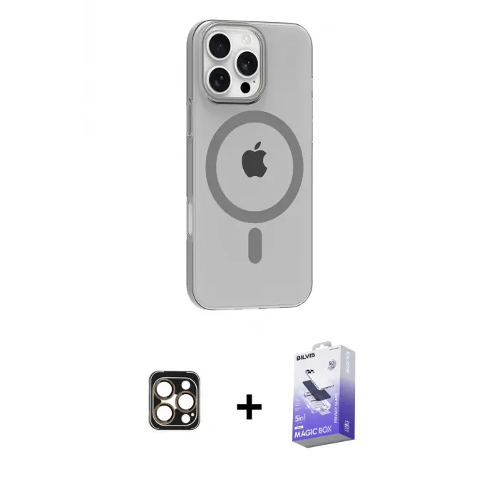 ieg™ iPhone 16 Pro Max Kılıf Pusula Form Özel Seri - Siyah Bilvis 5in1 5D Magic Hayalet Cam Ekran Koruyucu + PVD Metal Kamera Lens - GD