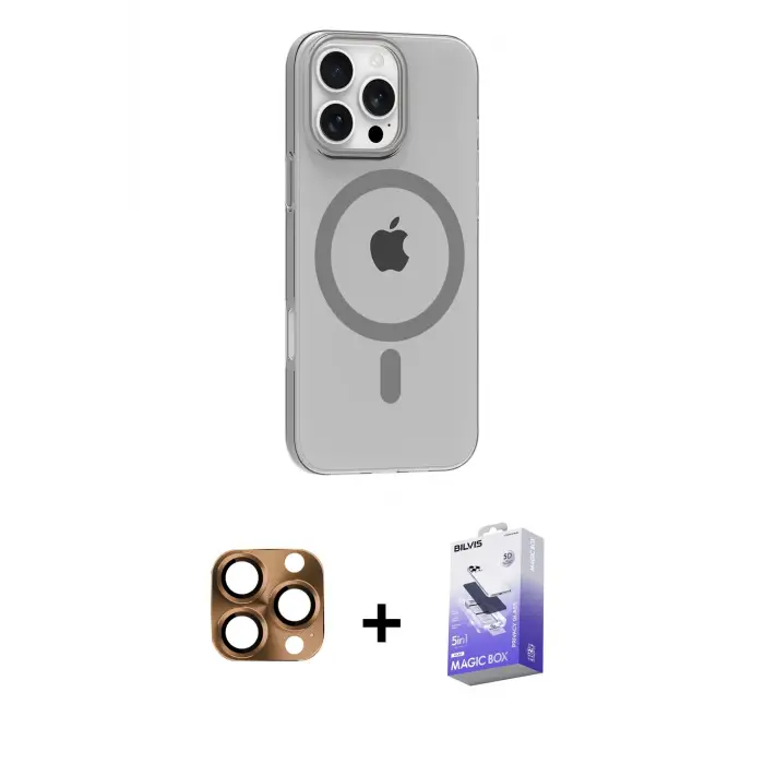 ieg™ iPhone 16 Pro Max Kılıf Pusula Form Özel Seri - Siyah Bilvis 5in1 5D Magic Hayalet Cam Ekran Koruyucu + Pers Alüminyum Kamera Lens - CLTM