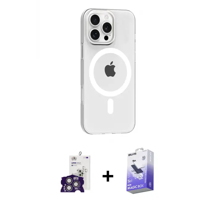 ieg™ iPhone 16 Pro Max Kılıf Pusula Form Özel Seri - Siyah Bilvis 5in1 5D Magic Hayalet Cam Ekran Koruyucu + Bilvis Titan Kamera Lens - GS
