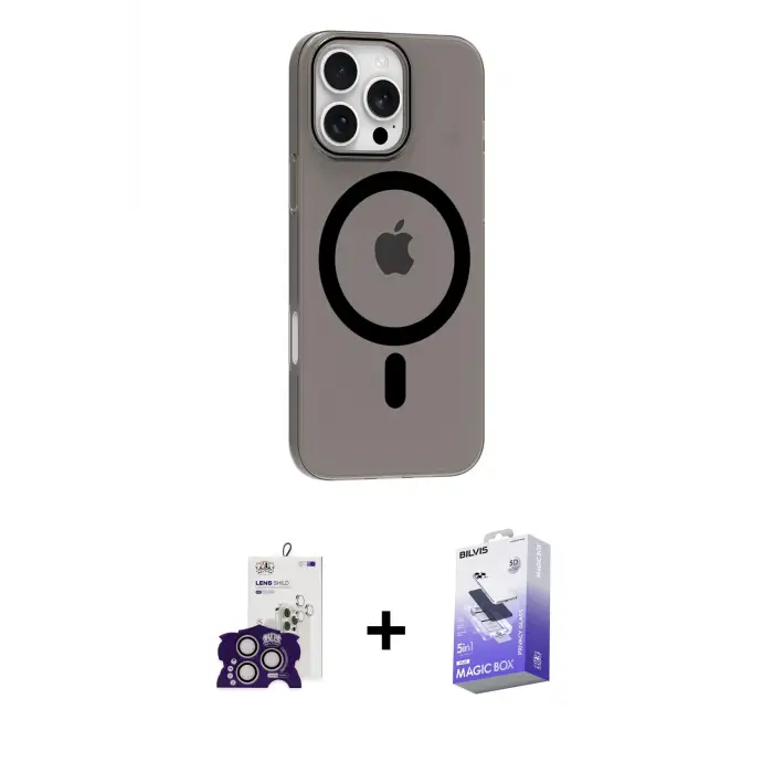 ieg™ iPhone 16 Pro Max Kılıf Pusula Form Özel Seri - Siyah Bilvis 5in1 5D Magic Hayalet Cam Ekran Koruyucu + Bilvis Titan Kamera Lens - GS