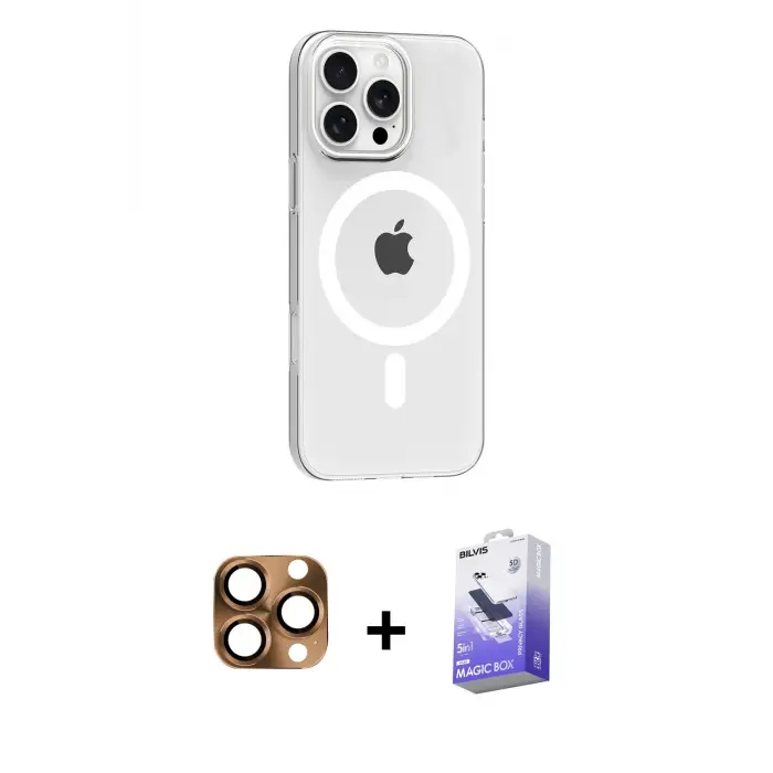 ieg™ iPhone 16 Pro Max Kılıf Pusula Form Özel Seri - Siyah Bilvis 5in1 5D Magic Hayalet Cam Ekran Koruyucu + Pers Alüminyum Kamera Lens - CLTM