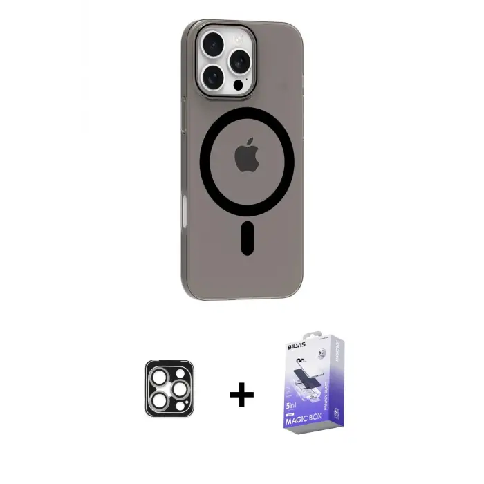 ieg™ iPhone 16 Pro Max Kılıf Pusula Form Özel Seri - Siyah Bilvis 5in1 5D Magic Hayalet Cam Ekran Koruyucu + PVD Metal Kamera Lens - GS