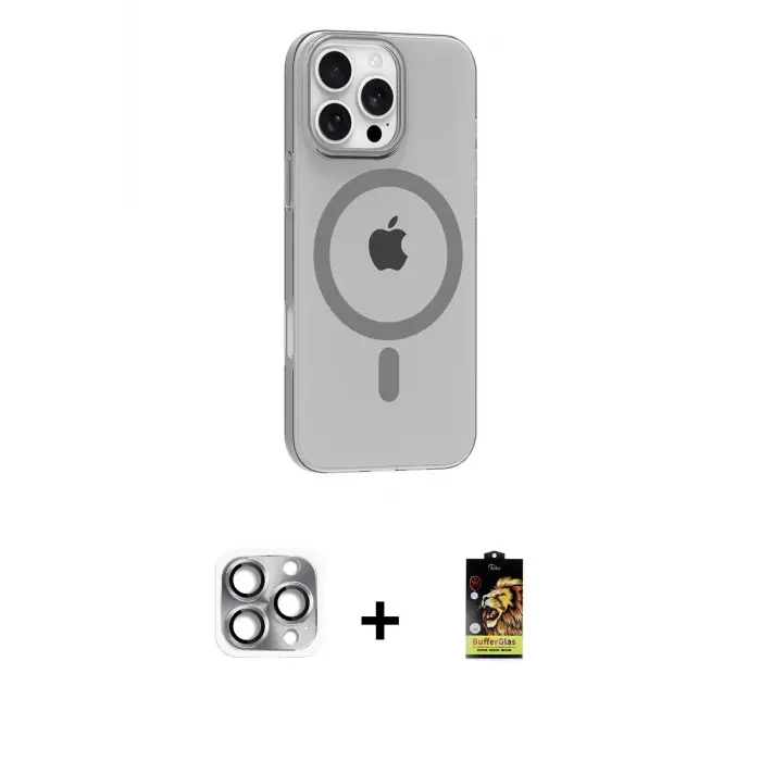 ieg™ iPhone 16 Pro Max Kılıf Pusula Form Özel Seri - Siyah Buffer Cam Ekran Koruyucu + Pers Alüminyum Kamera Lens - GI