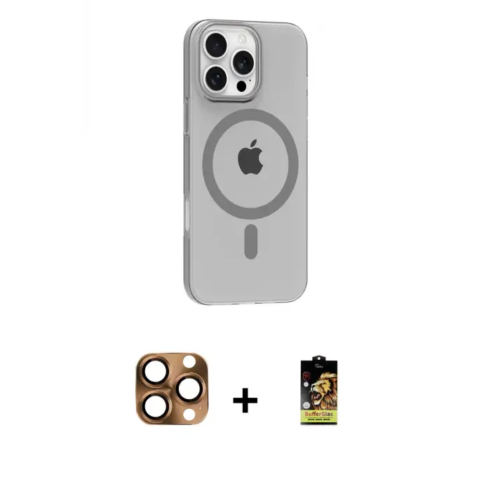 ieg™ iPhone 16 Pro Max Kılıf Pusula Form Özel Seri - Siyah Buffer Cam Ekran Koruyucu + Pers Alüminyum Kamera Lens - CLTM