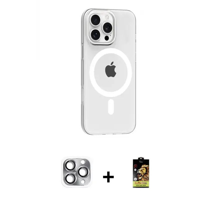 ieg™ iPhone 16 Pro Max Kılıf Pusula Form Özel Seri - Siyah Buffer Cam Ekran Koruyucu + Pers Alüminyum Kamera Lens - GI