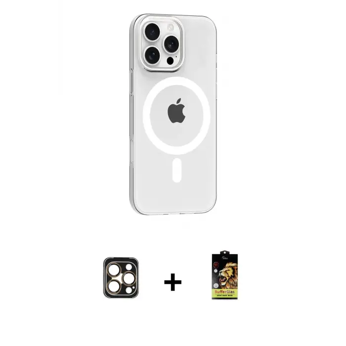 ieg™ iPhone 16 Pro Max Kılıf Pusula Form Özel Seri - Siyah Buffer Cam Ekran Koruyucu + PVD Metal Kamera Lens - GD