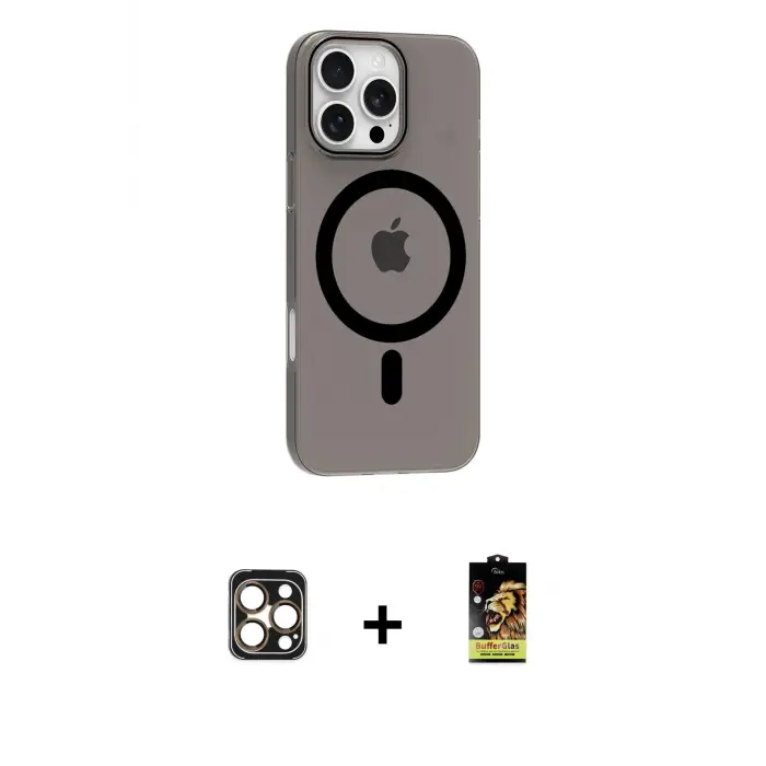 ieg™ iPhone 16 Pro Max Kılıf Pusula Form Özel Seri - Siyah Buffer Cam Ekran Koruyucu + PVD Metal Kamera Lens - GD