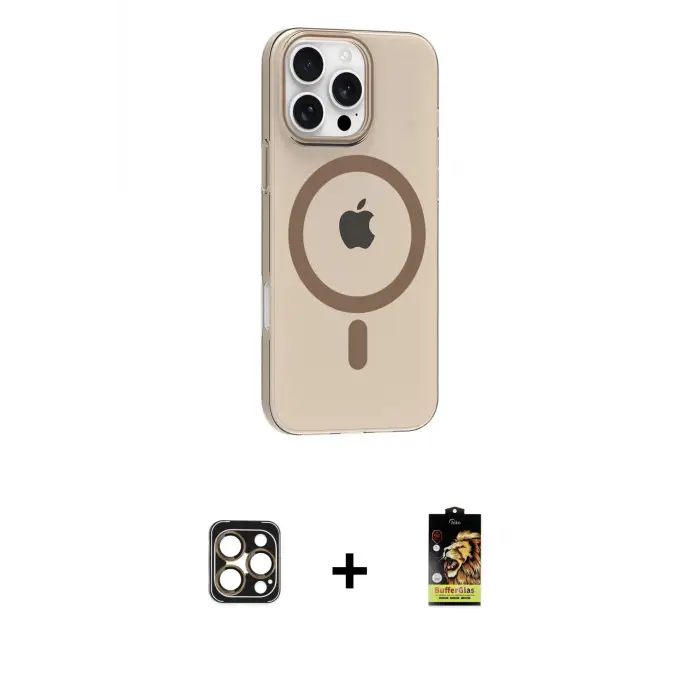 ieg™ iPhone 16 Pro Max Kılıf Pusula Form Özel Seri - Siyah Buffer Cam Ekran Koruyucu + PVD Metal Kamera Lens - GD