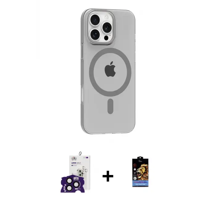 ieg™ iPhone 16 Pro Max Kılıf Pusula Form Özel Seri - Siyah Buffer Hayalet Cam Ekran Koruyucu + Bilvis Titan Kamera Lens - SH