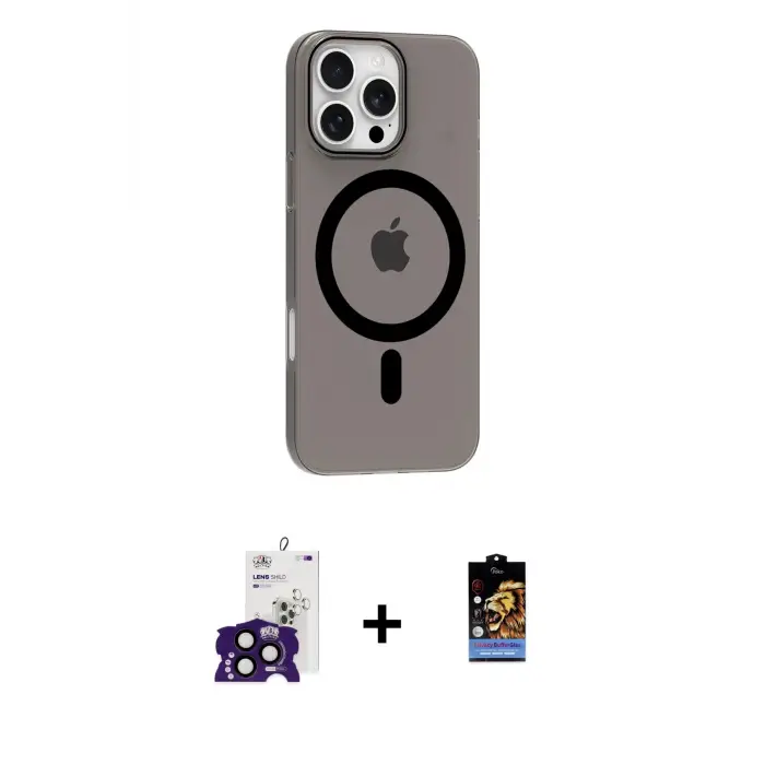 ieg™ iPhone 16 Pro Max Kılıf Pusula Form Özel Seri - Siyah Buffer Hayalet Cam Ekran Koruyucu + Bilvis Titan Kamera Lens - SH