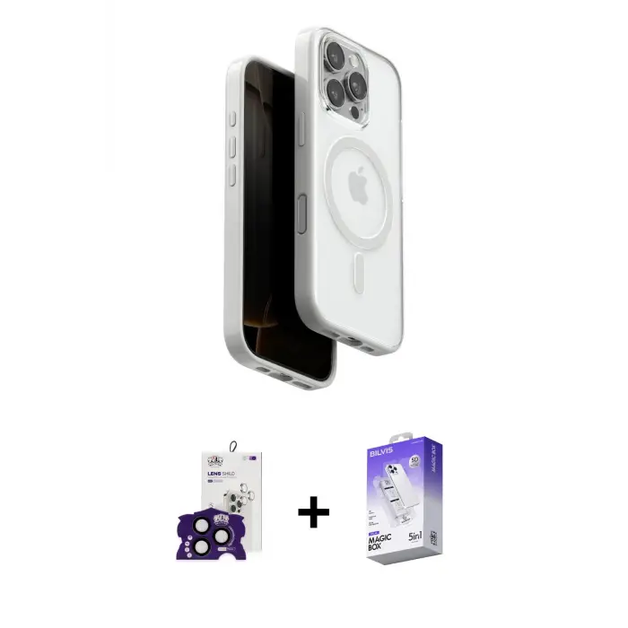 ieg™ iPhone 16 Pro Max Kılıf Pusula Form Serisi - Siyah Bilvis 5in1 3D Magic Cam Ekran Koruyucu + Bilvis Titan Kamera Lens - SH